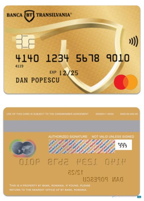 Download Romania BT Bank gold debit mastercard Photoshop template